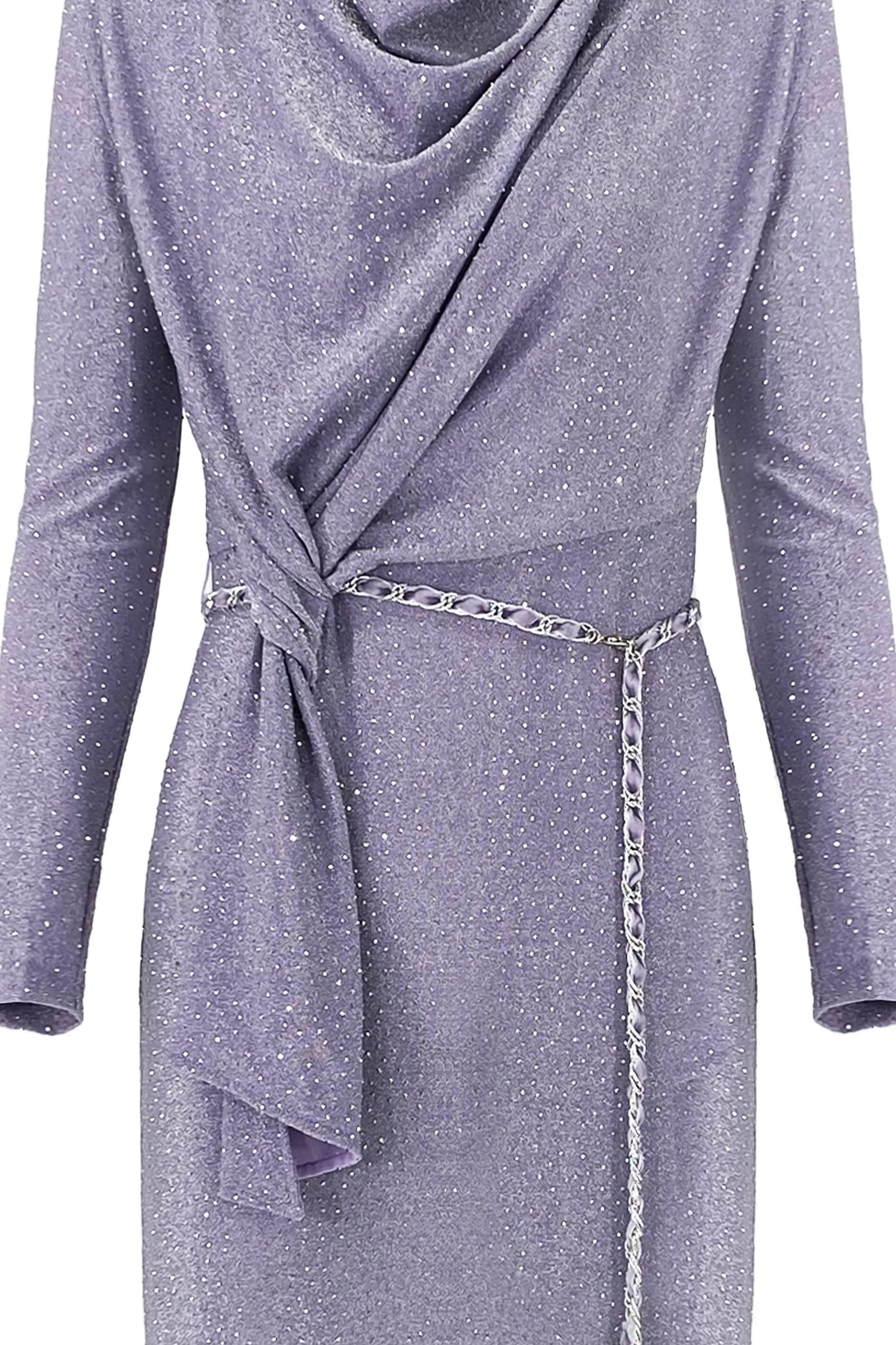 Sequined Wrap Dress with Gold Chain Belt ULA